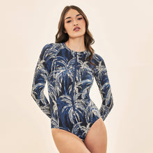 Carregar imagem no visualizador da galeria, Image 04: Uv Line One-Piece Swimsuit Macae Coconut Palms Navy Blue Upf50+