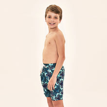 Carregar imagem no visualizador da galeria, Image 02: Uv Line Boy's Swimwear Shorts Aqua Hibiscus Kids Upf50+