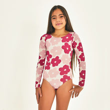 Carregar imagem no visualizador da galeria, Model Front: Uv Line Girl's One-Piece Swimsuit Flores Upf50+