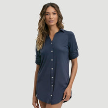 Carregar imagem no visualizador da galeria, Model Front: Uv Line Maxi Dresses Shirtdress Copenhagen Fem Navy Blue Upf50+
