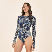 Carregar imagem no visualizador da galeria, Image 02: Uv Line One-Piece Swimsuit Macae Coconut Palms Navy Blue Upf50+
