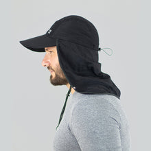 Carregar imagem no visualizador da galeria, Model Back: Uv Line Flap Hat Neck Cap Africa 2021 Masc Black Upf50+
