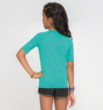 Carregar imagem no visualizador da galeria, Model Back: Uv Line Rash Guard Kids Fpu50+ Uvpro Short Sleeve T-Shirt Mint Green Uv
