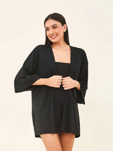Carregar imagem no visualizador da galeria, Model Front: Uv Line Kaftans / Cover Ups Kimono Color Black Upf50+
