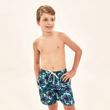 Carregar imagem no visualizador da galeria, Image 04: Uv Line Boy's Swimwear Shorts Aqua Hibiscus Kids Upf50+
