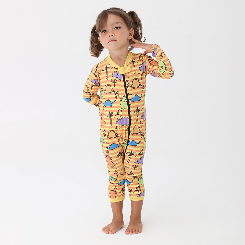 Model Front: Uv Line Girl's One-Piece Baby Dino