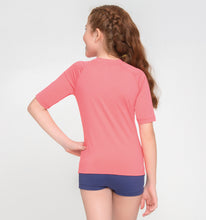 Carregar imagem no visualizador da galeria, Model Back: Uv Line Rash Guard Kids Fpu50+ Uvpro Short Sleeve T-Shirt Coral Uv
