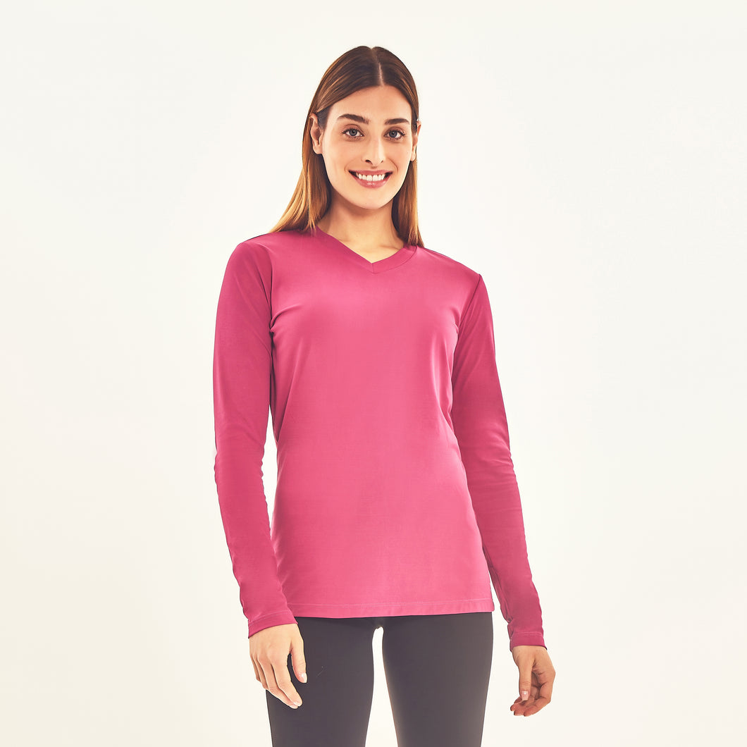 Model Front: Uv Line Rash Guard Longsleeve Sport Fit Fuchsia Upf50+