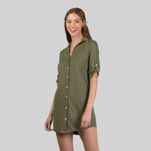Carregar imagem no visualizador da galeria, Image 02: Uv Line Beach Dresses Shirtdress Copenhagen Verde Militar Upf50+
